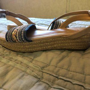 Blue Beaded Wedge Sandals